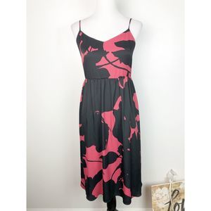 LOFT Black Red Floral Midi Dress sz 2